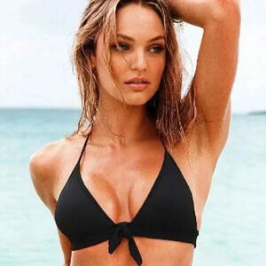 Victoria's Secret Push Up Padded Black Bikini Top Halter  Bow Size 32A